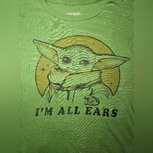 Large Men's Groku I'm All Ears Star Wars Green Shirt, Small Hole, Used.